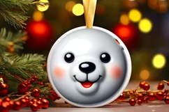 Christmas Polar Bear Round Ornament Sublimation PNG Product Image 3