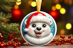 Christmas Polar Bear Round Ornament Sublimation PNG Product Image 1