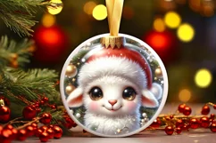 Christmas Lamb Round Ornament Sublimation PNG Product Image 3