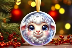 Shiny Lamb Face Round Ornament Sublimation PNG Product Image 3