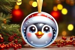 Christmas Penguin Round Ornament Sublimation PNG Product Image 3