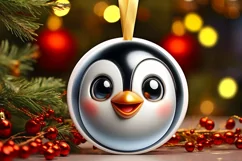 Christmas Penguin Round Ornament Sublimation PNG Product Image 1