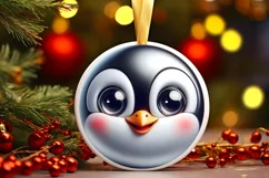 Christmas Penguin Round Ornament Sublimation PNG Product Image 3