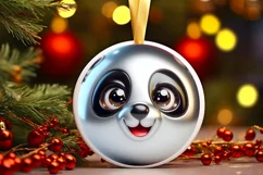 Christmas Panda Round Ornament Sublimation PNG Product Image 3