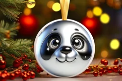 Christmas Panda Round Ornament Sublimation PNG Product Image 1