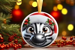 Christmas Zebra Round Ornament Sublimation PNG Product Image 1