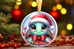 Christmas Turtle Round Ornament Sublimation PNG Product Image 3