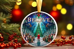 Believe Night Christmas Round Cute Ornament Sublimation Product Image 2