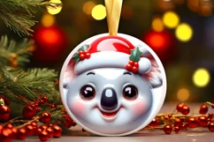 Christmas Koala Round Ornament Sublimation PNG Product Image 1