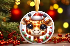 Christmas Giraffe Round Ornament Sublimation PNG Product Image 3