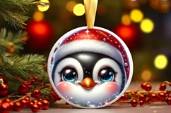 Christmas Penguin Round Ornament Sublimation PNG Product Image 3