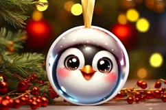 Christmas Penguin Round Ornament Sublimation PNG Product Image 1