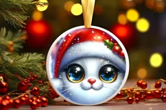 Christmas Cat Round Ornament Sublimation PNG Product Image 3
