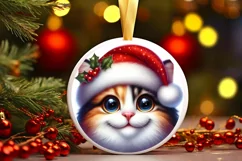 Christmas Cat Round Ornament Sublimation PNG Product Image 3