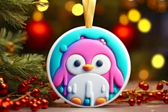Melting Penguin Round Ornament Sublimation PNG Product Image 3