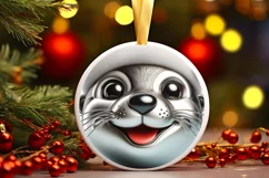 Shiny Christmas Otter Round Ornament Sublimation PNG Product Image 1