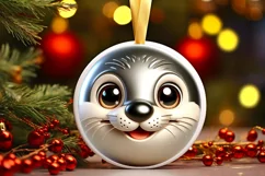 Shiny Christmas Otter Round Ornament Sublimation PNG Product Image 3