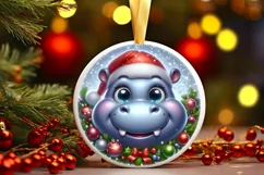 Shiny Christmas Hippo Round Ornament Sublimation PNG Product Image 3
