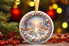 Pastel Christmas Scene Round Sticker Ornament PNG Product Image 1
