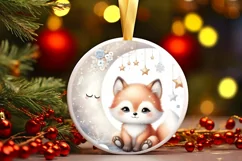 Fox on Moon Round Ornament Sublimation PNG Product Image 1