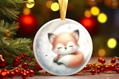Fox on Moon Round Ornament Sublimation PNG Product Image 1
