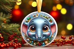 Shiny Christmas Elephant Round Ornament Sublimation PNG Product Image 3