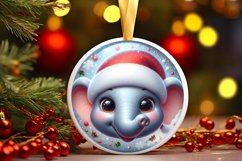 Shiny Christmas Elephant Round Ornament Sublimation PNG Product Image 1
