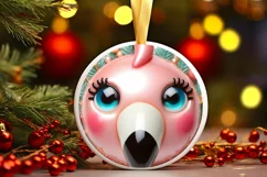 Shiny Christmas Flamingo Round Ornament Sublimation PNG Product Image 1