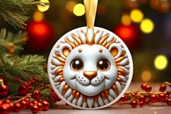 Shiny Christmas Lion Round Ornament Sublimation PNG Product Image 1