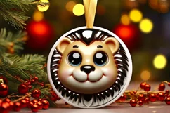 Shiny Christmas Lion Round Ornament Sublimation PNG Product Image 3