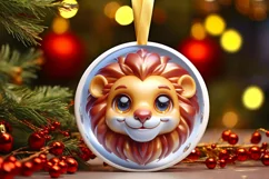 Shiny Christmas Lion Round Ornament Sublimation PNG Product Image 3