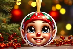 Shiny Christmas Elf Round Ornament Sublimation PNG Product Image 1