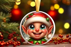 Shiny Christmas Elf Round Ornament Sublimation PNG Product Image 1