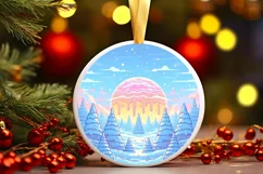 Pastel Winter Scene Round Sublimation PNG Product Image 3