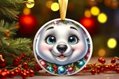 Shiny Christmas Polar Bear Round Ornament Sublimation PNG Product Image 3