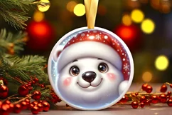 Shiny Christmas Polar Bear Round Ornament Sublimation PNG Product Image 1
