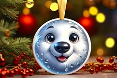 Shiny Christmas Polar Bear Round Ornament Sublimation PNG Product Image 1