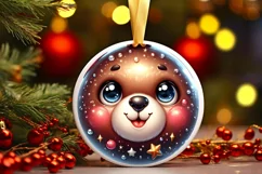 Shiny Christmas Bear Round Ornament Sublimation PNG Product Image 1