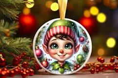 Shiny Christmas Elf Round Ornament Sublimation PNG Product Image 3