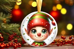 Shiny Christmas Elf Round Ornament Sublimation PNG Product Image 3