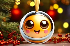 Shiny Christmas Bee Round Ornament Sublimation PNG Product Image 1