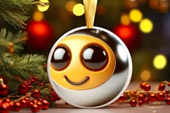 Shiny Christmas Bee Round Ornament Sublimation PNG Product Image 3