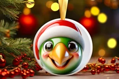 Shiny Christmas Parrot Round Ornament Sublimation PNG Product Image 3