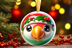 Shiny Christmas Parrot Round Ornament Sublimation PNG Product Image 3