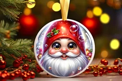 Christmas Gnome Round Ornament Sublimation PNG Product Image 1