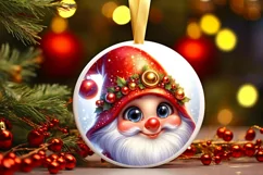 Shiny Christmas Gnome Round Ornament Sublimation PNG Product Image 1