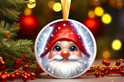 Shiny Christmas Gnome Round Ornament Sublimation PNG Product Image 1