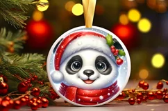 Shiny Christmas Panda Round Ornament Sublimation PNG Product Image 3