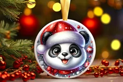 Shiny Christmas Panda Round Ornament Sublimation PNG Product Image 1