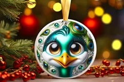 Shiny Christmas Peacock Round Ornament Sublimation PNG Product Image 1